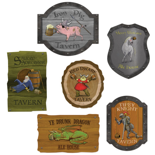 Medieval Tavern Cutout Signs Party Wall Decorations - 14" - Multicolor - Pack of 72 - IMAGE 1