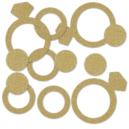 12 Count Gold Diamond Ring Deluxe Sparkle Confetti 2.25" - IMAGE 1