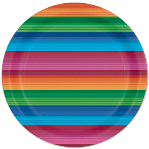 96 Counts Multi-Color Striped Fiesta Paper Plates 7” - IMAGE 1