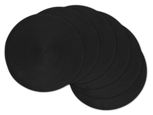 Set of 6 Black Woven Round Placemats 15" - IMAGE 1