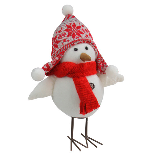 12" White Winter Bird Wearing Nordic Hat and Scarf Table Top Christmas Decoration - IMAGE 1