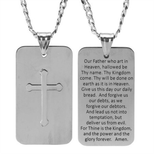 24" Gray and Black Men Lord's Prayer Handsome Dog-tag Necklace - IMAGE 1