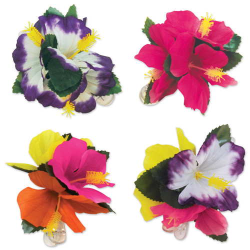 24-Pieces Assorted Flower Design Tropical Hair Clips 6" - IMAGE 1