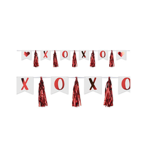 12 Piece White and Red Shinning Xoxo Tassel Streamer Banner 13" - IMAGE 1