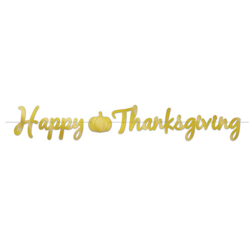 Set of 12 Yellow Foil Happy Thanksgiving Streamer 6" - IMAGE 1