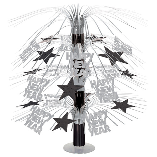Black and Silver Happy New Year Cascade Centerpiece 6ct - IMAGE 1