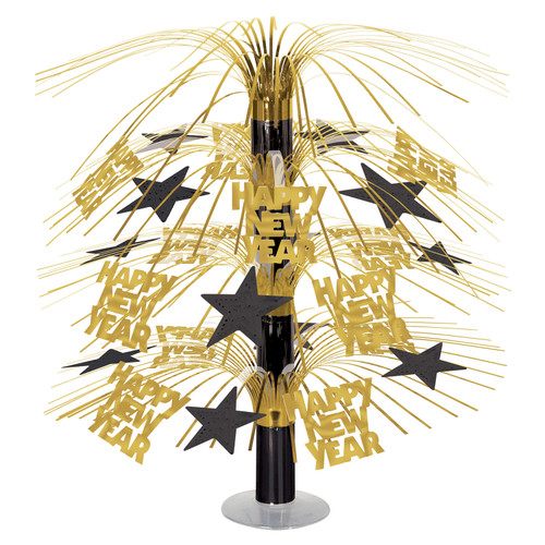 Black and Gold Happy New Year Cascade Centerpiece - 6ct - IMAGE 1