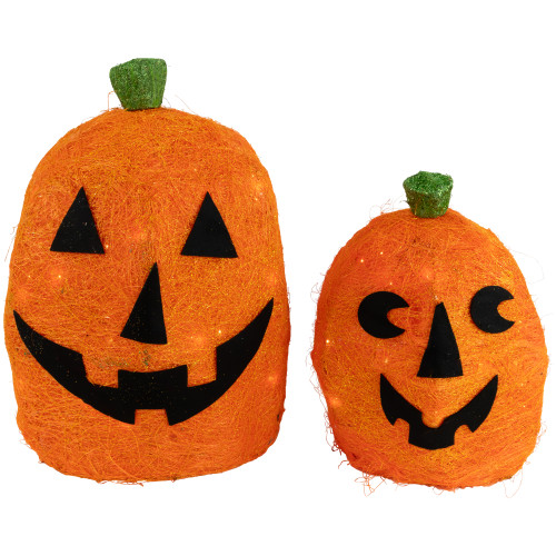 Set of 2 Lighted Sisal Jack O' Lanterns Outdoor Halloween Decorations - IMAGE 1