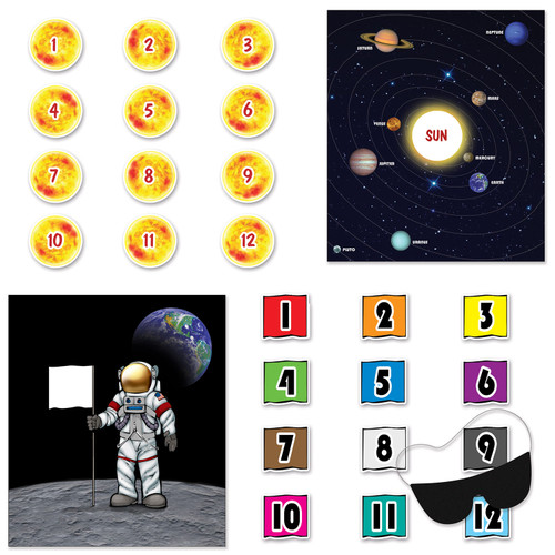 48 Pieces Multi-Color Pin the Sun and Flag Space Party Games 16" - IMAGE 1