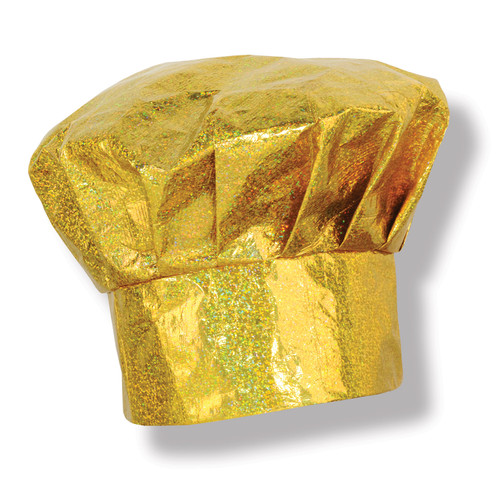 Set of 6 Plastic Coated Prismatic Gold Chef's Fabric Hats 13.5" - IMAGE 1