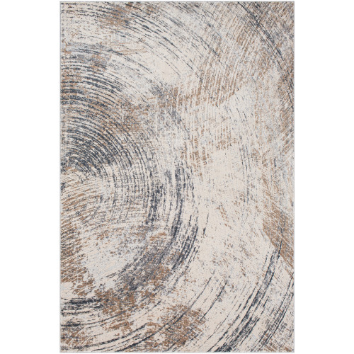 5'3" x 7'3" Distressed Finish Charcoal Black and Camel Brown Rectangular Area Rug - IMAGE 1