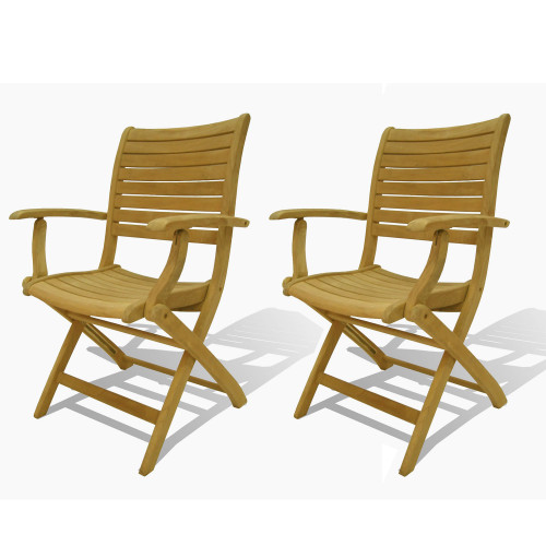 2-Piece Brown Dublin Teak Patio Folding Armchair Set 35" - IMAGE 1