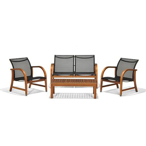 4-Piece Brown and Black Manhattan Eucalyptus Patio Seating Set 44.5" - IMAGE 1