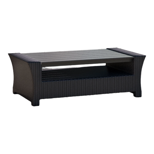 41" Black Staffordshire Wicker Patio Coffee Table with Wood Top - IMAGE 1