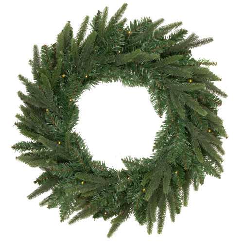 Pre-Lit Roosevelt Fir Artificial Christmas Wreath - 24-Inch, Warm White LED Lights - IMAGE 1
