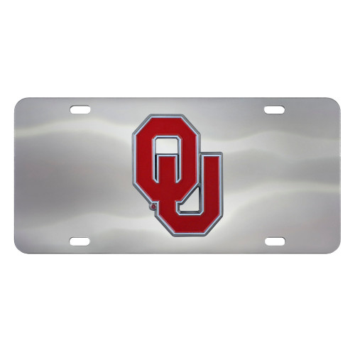 12" Stainless Steel and Red NCAA Oklahoma Sooners Rectangular License Plate - IMAGE 1