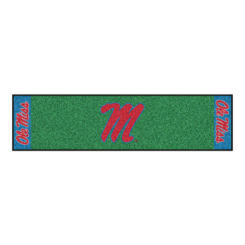 Green and Red Ole Miss Rebels Putting Mat Golf Accessory 72" x 18" - IMAGE 1