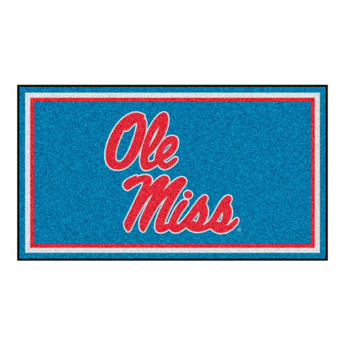 3' x 5' Blue and Red NCAA Ole Miss Rebels Rectangular Plush Area Throw Rug - IMAGE 1