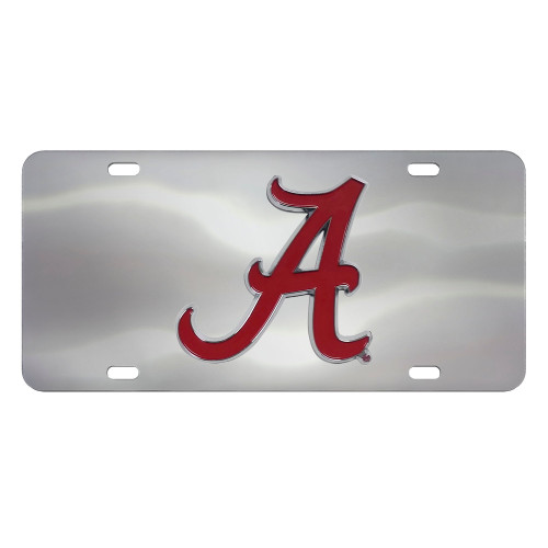 12" Stainless Steel and Red NCAA Alabama Crimson Tide Rectangular License Plate - IMAGE 1