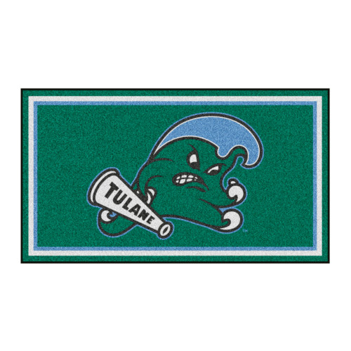 3' x 5' Green and Blue NCAA Tulane Green Wave Rectangular Plush Area Throw Rug - IMAGE 1