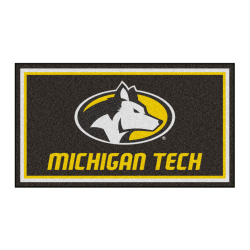 3' x 5' Gray and Yellow NCAA Michigan Tech Huskies Rectangular Plush Area Throw Rug - IMAGE 1