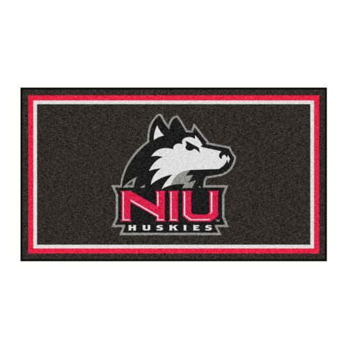 3' x 5' Red and Black NCAA Northern Illinois Huskies Rectangular Plush Area Throw Rug - IMAGE 1