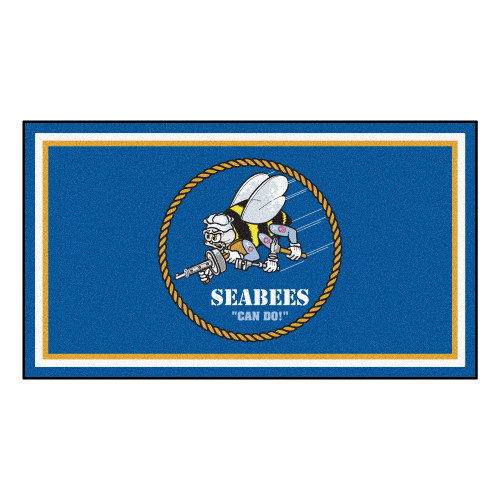 3' x 5' Blue and White US Navy Seabees Rectangular Plush Area Throw Rug - IMAGE 1