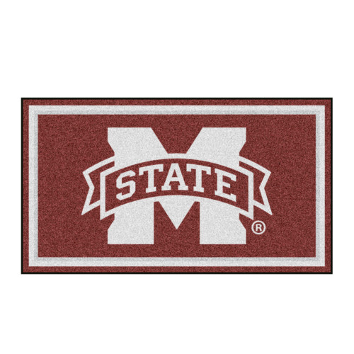 3' x 5' Red and White NCAA Mississippi State Bulldogs Rectangular Plush Area Throw Rug - IMAGE 1