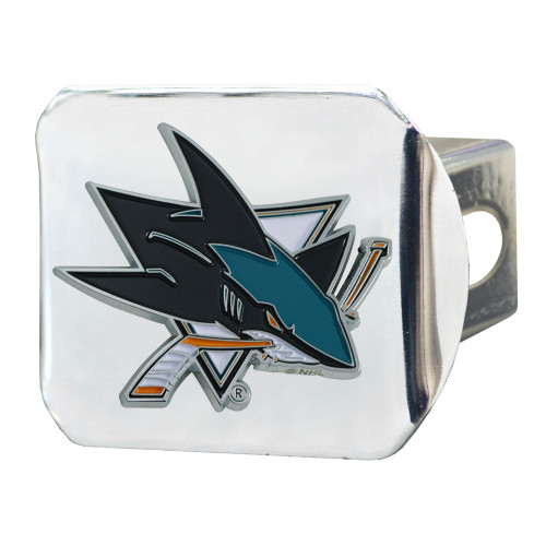4" Stainless Steel and Green NHL San Jose Sharks Hitch Cover - IMAGE 1