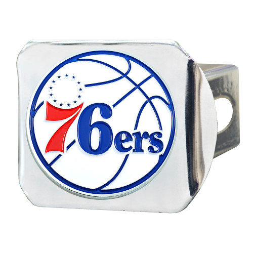 4" Stainless Steel and Blue NBA Philadelphia 76ers Hitch Cover - IMAGE 1