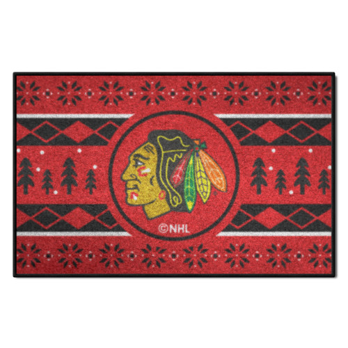 Red and Black NHL Chicago Blackhawks Rectangular Sweater Starter Mat 30" x 19" - IMAGE 1
