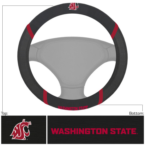 15" Black and Red NCAA Washington State Cougars Steering Wheel Cover - IMAGE 1