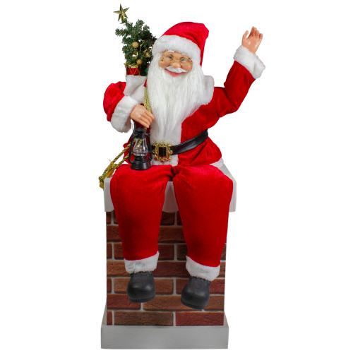 32" Musical and Animated Santa on a Chimney Christmas Decoration - IMAGE 1