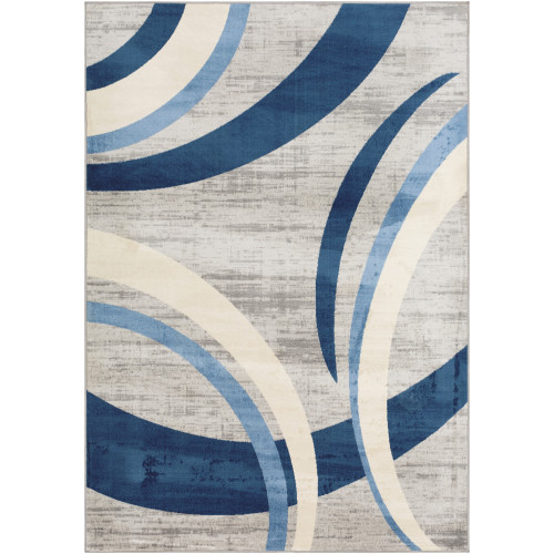 7.75' x 10.25' Gray and Blue Distressed Rectangular Area Throw Rug - IMAGE 1