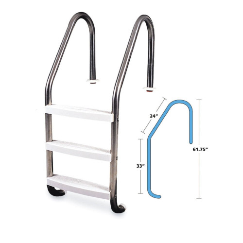 Stainless Steel Pool Deck Ladder with Handrail - 61.75" - Silver and White - IMAGE 1