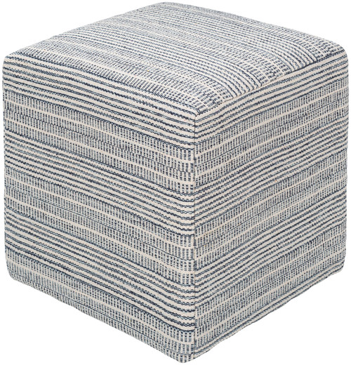 18" Blue and White Striped Square Pouf Ottoman - IMAGE 1