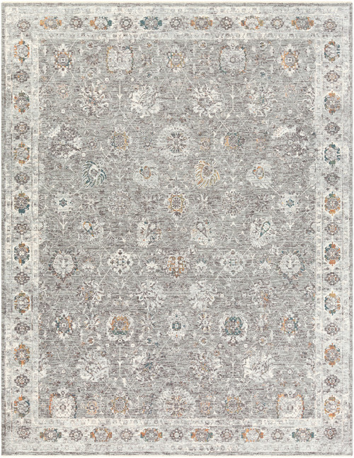 7'10" x 10'3" Distressed Green and Gray Persian Floral Patterned Rectangular Machine Woven Area Rug - IMAGE 1