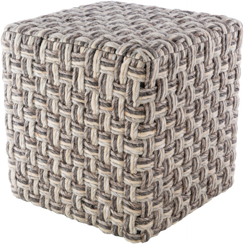 18" Brown and Gray Basket Weave Patterned Wool Cube Pouf Ottoman - IMAGE 1