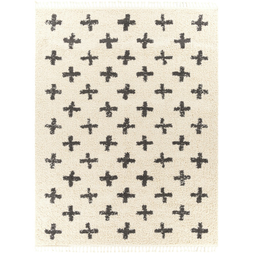 7'10" x 10'3" Cross Pattern Beige and Black Rectangular Machine Woven Area Rug - IMAGE 1