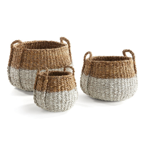 Set of 3 Natural Two-Toned Handle Baskets 16.5” - IMAGE 1