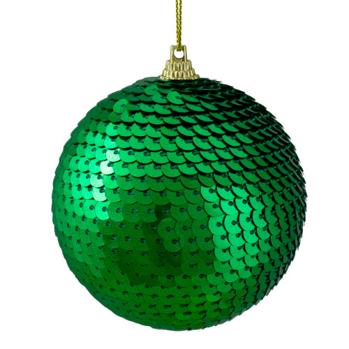 Green Sequin Shatterproof Ball Christmas Ornament 3" - IMAGE 1