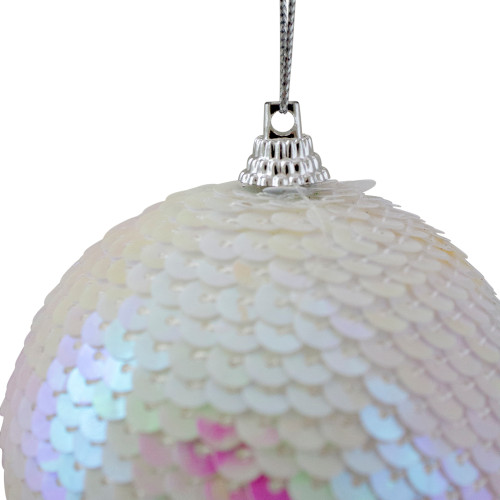 White Iridescent Sequin Shatterproof Ball Christmas Ornament 3 ...
