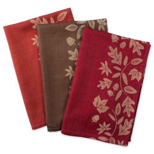 Set of 3 Red and Brown Floral Printed Rectangular Dishtowels 28" - IMAGE 1