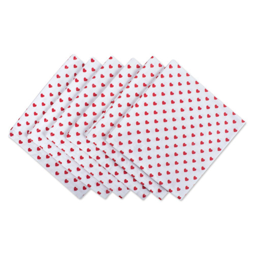 Set of 6 White and Red Hearts Printed Square Over-Sized Napkins 20" - IMAGE 1