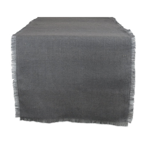 Solid Fringed Jute Rectangular Table Runner - 72" - Charcoal Gray - IMAGE 1