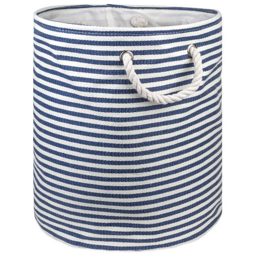 20" Blue and White Pinstripe Round Large Bin - IMAGE 1