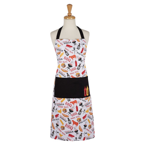 35" Red and Night Black "BBQ" Printed Chef Apron - IMAGE 1