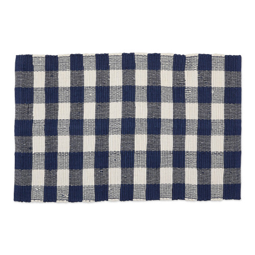 26" x 40" Buffalo Checkered Navy Blue and Cream White Rectangular Rag Rug - IMAGE 1