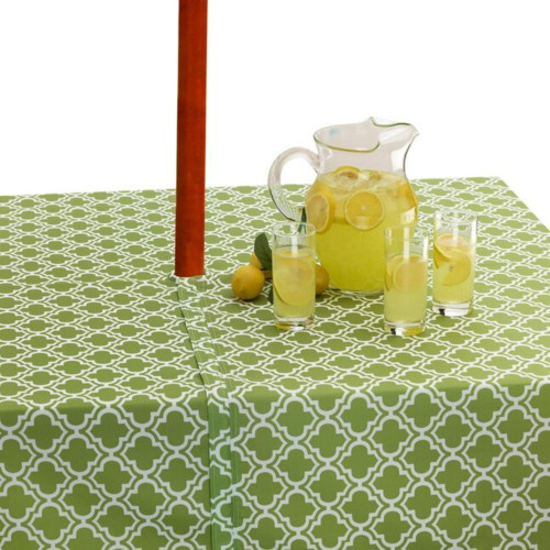 Lattice Patterned Rectangular Tablecloth with Zipper - 120" - Green and White - IMAGE 1