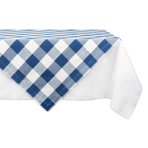 Buffalo Check Square Cotton Tablecloth - 40" - Blue and White - IMAGE 1